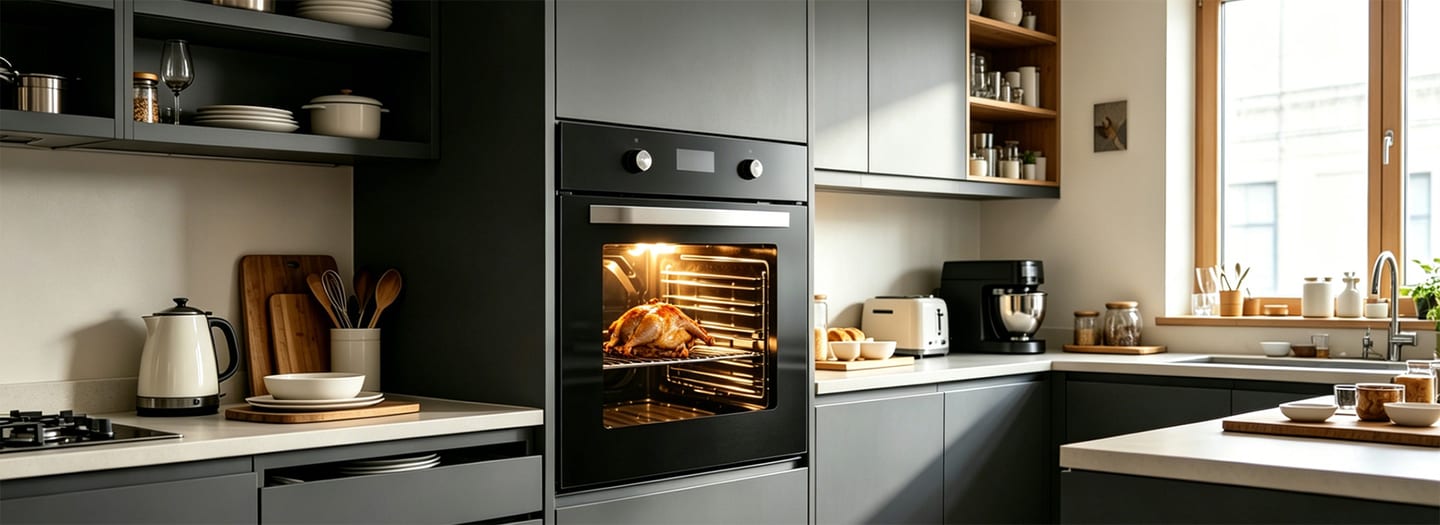 24" Built-in Electric Single Wall Oven with Grill Heating installed kitchen banner
